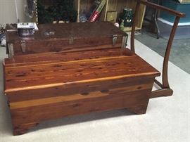 CEDAR CHEST X 2 & FOLDING QUILT RACK.