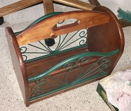 WOOD AND METAL MAGAZINE RACK.