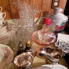 depression glass, silverplate, crystal