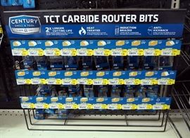 Century TCT Carbide Router Bits, Various Types And Sizes, All New In Package, Approx Qty 54, Includes Display Rack