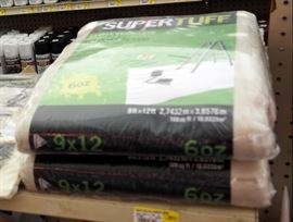 Trimaco Super Tough Canvas Drop Cloths, 9' x 12' Qty 2, Butyl Drop Cloth 4' x 15 'And Rubber Ducky Drop Cloth 12' x 15'