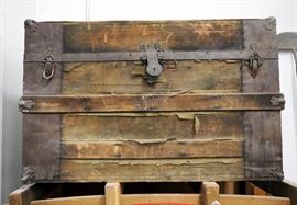 Antique Wood Trunk With Metal Accents