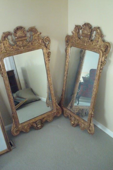 Fabulous, rare, Italian giltwood  antique mirrors with Cupids and eagles carvings.