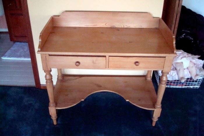 Pine two drawer work table.