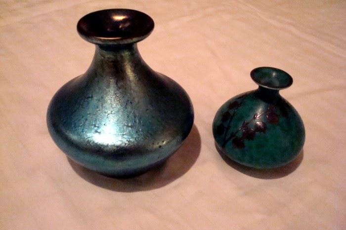Small Loetz vase and small pottery vase.