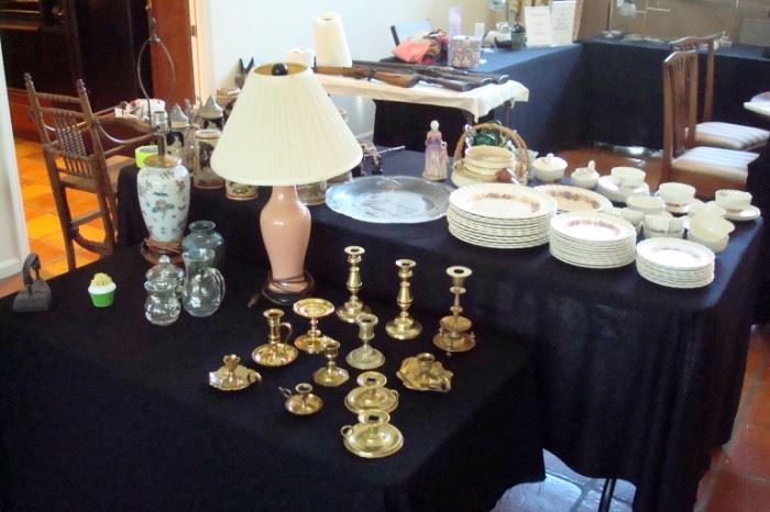 Candlesticks & misc collectibles including set of Spode china.