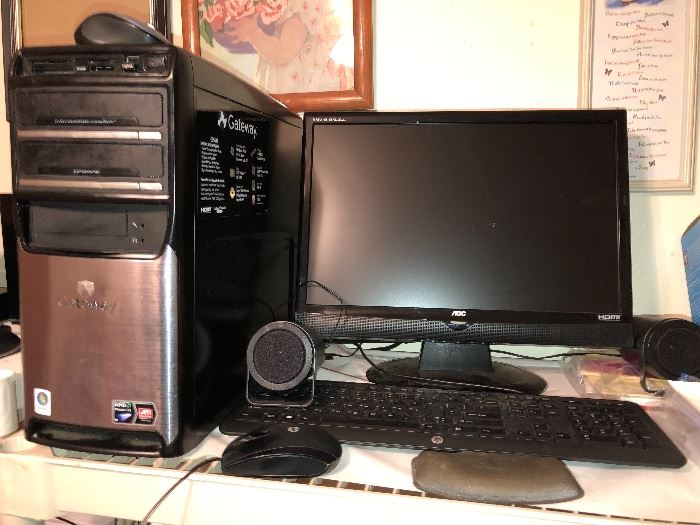 Computer - Gateway tower, AOC monitor, keyboard, mouse, speakers