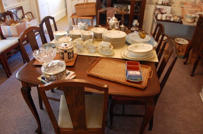 dining room table and chairs, Noritake set of china