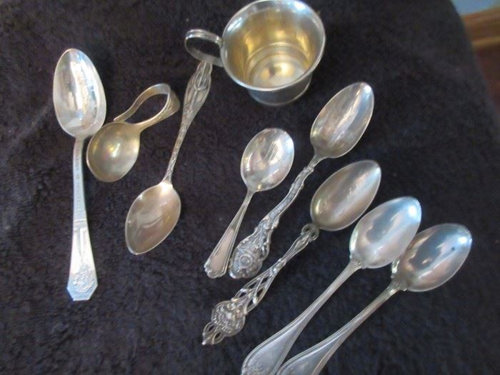 Sterling and souvenir spoons 