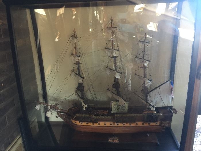 Ship in a wood case USS Constitution 383/4 inch wide x 361/2inch tall x 131/2 inch deep