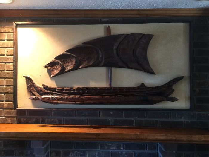 Large sofa size wall art of wood ship from Philippine 