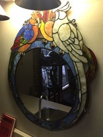 Stained glass parrot mirror 