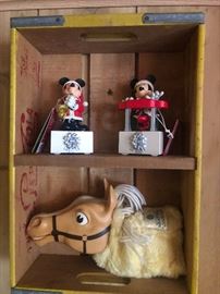 Vintage Matel Mr Ed toy, vintage Mickey and Minnie Mouse ornaments 