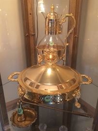 Gold plated chafing dish and coffee warmer