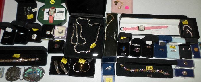 belt buckles & small bit of the sterling jewelry, rings & watches - there are loads of bins of costume & sterling jewelry as well