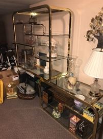 RETRO METAL AND GLASS DISPLAY SHELVES