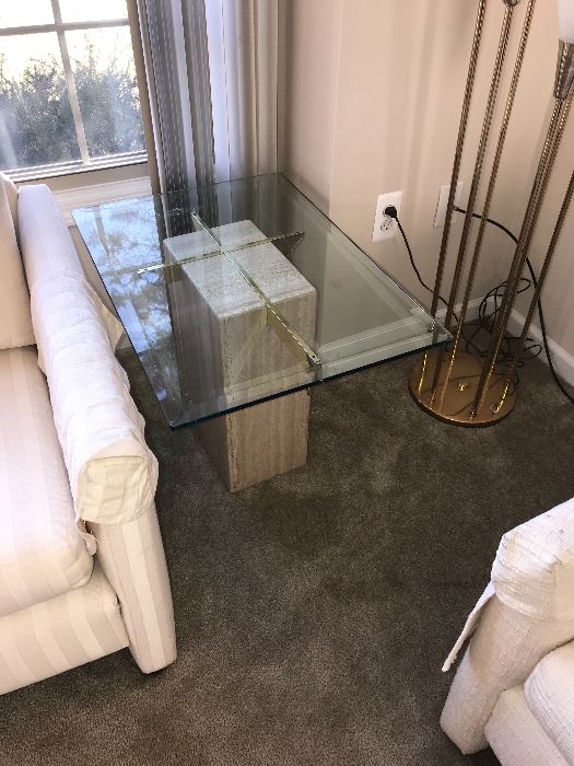 GLASS TABLE WITH MARBLE BASE