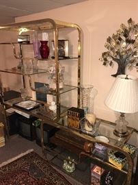 BRASS AND GLASS DISPLAY SHELF