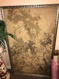 LARGE FRAMED ANTIQUE FRENCH TAPESTRY 