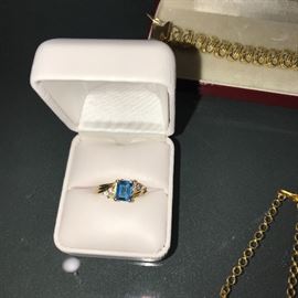 14K TOPAZ RING WITH DIAMONDS