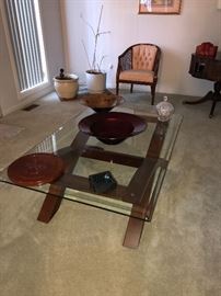 WOODEN CONTEMPORARY GLASS TOP COFFEE TABLE