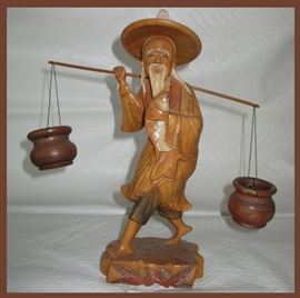 Carved Wooden Asian Fisherman 