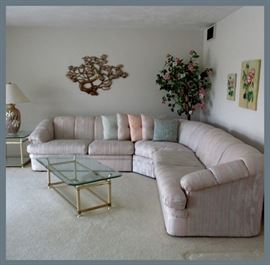 Comfy Sectional Sofa and Matching Glass Top Tables 