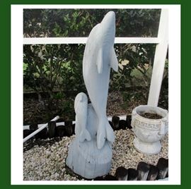 Really Cool Porpoise and Baby Carved Wooden Statue