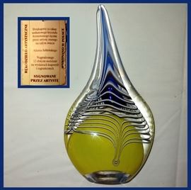 Exquisite Polish Art Glass; Mouth Blown and Signed Adam Jablonski