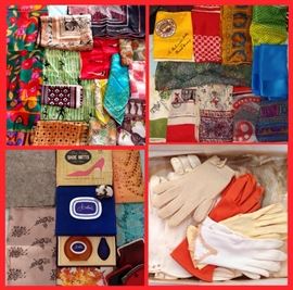 Lovely Selection of Vintage Scarves; Most Hand Rolled, and Vintage Gloves 