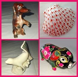 So Cute Small Vintage Ceramic Dog, Hand Painted Ceramic Shell, Lenox Seal and Heavy Piggy Bank