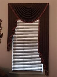window treatment jabot and valance, brown brocade, lined