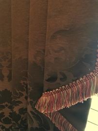 brown brocade window treatments matches sofa