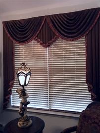 Double window treatment jabots and triple valance 77" long x 78" wide