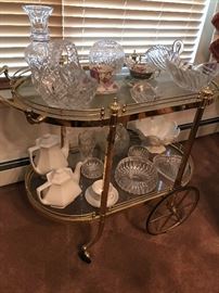 glass and gold toned cocktail server 37 x 20 x 31