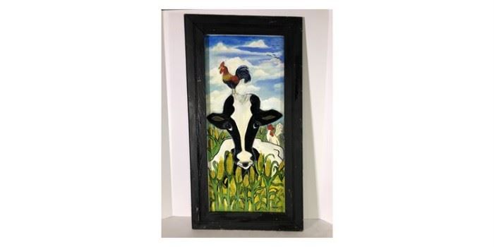 Marguerita Durham Framed Acrylic On Board Depicting A Cow In A Cornfield - Lot# RW112
