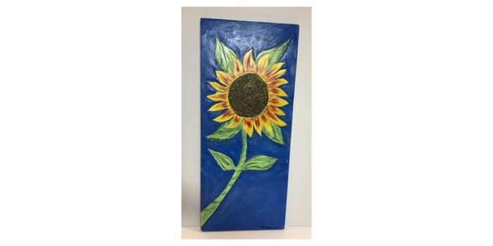David Ricketts Carved Wood With Acrylic Panel Depicting A Sunflower - Lot#RW119