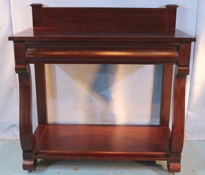 124a  Mahogany Empire server with drawer and scroll feet, 43 in. T, 42 in. W, 19 in. D.