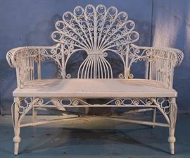 264a White wicker love seat with pressed cane bottom, 38 in. T, 44 in. W, 19 in. D.