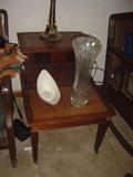 Leather top tables one of pair