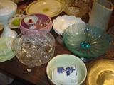 Cut glass Milkk glass, Art Glass Bowl in a Plated holder...