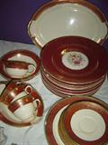 Set Burgundy "Royal" China Has 24 Kt gold trim