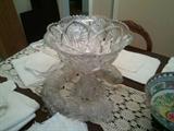 Heavy Pressed Cut design Punch Bowl, Base and Many punch Cups..