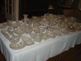 3 Tables of Pressed and Cut Glass Lead Crystal Items