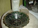 Gold Overlay Green Glass Bowl