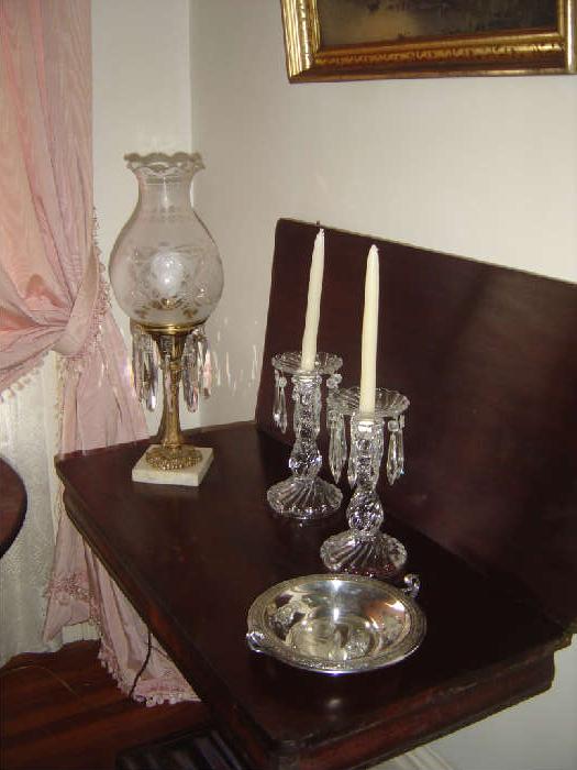 Larger Astral Lamp and small Girondole Candlestick
