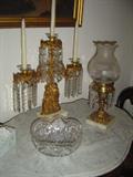 Parlor accessories, Brass Girondole and small Astral Lamp