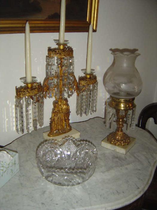 Parlor accessories, Brass Girondole  and small Astral Lamp