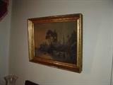 19th Century Oil on Canvas unsigned River Scene 16 X 20 approx