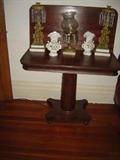 LH8 or LH10 Flame Mahogany Empire Square Pedestal Game Table